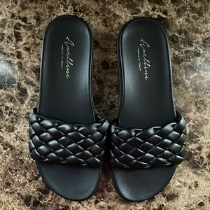 Black leather sandals